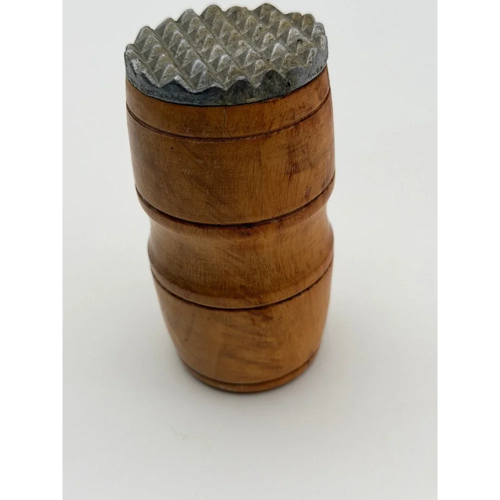 Vintage Wooden Barrel Meat Tenderizer Mallet Primitive Spiked Metal Head Tool